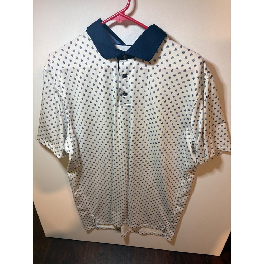 Greyson G Squared Short Sleeve Performance Golf Polo Shirt White Blue Men's XL